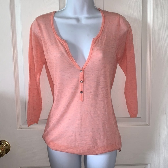 Scotch & Soda Sweaters - Scotch & Soda Peach 3/4" Sleeve Light Weight V-Neck Sweater Size 1